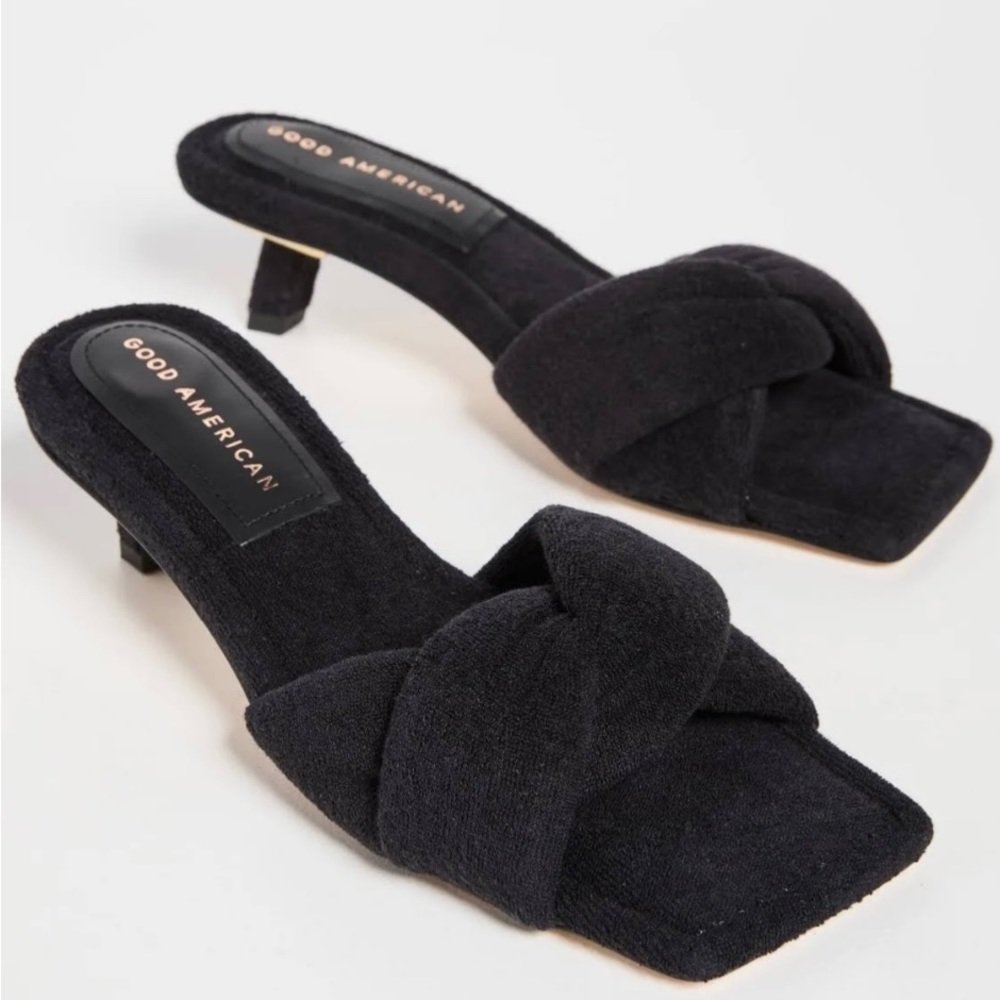 🖤 NIB! Good American Terry Low Kickstand Heel Slides